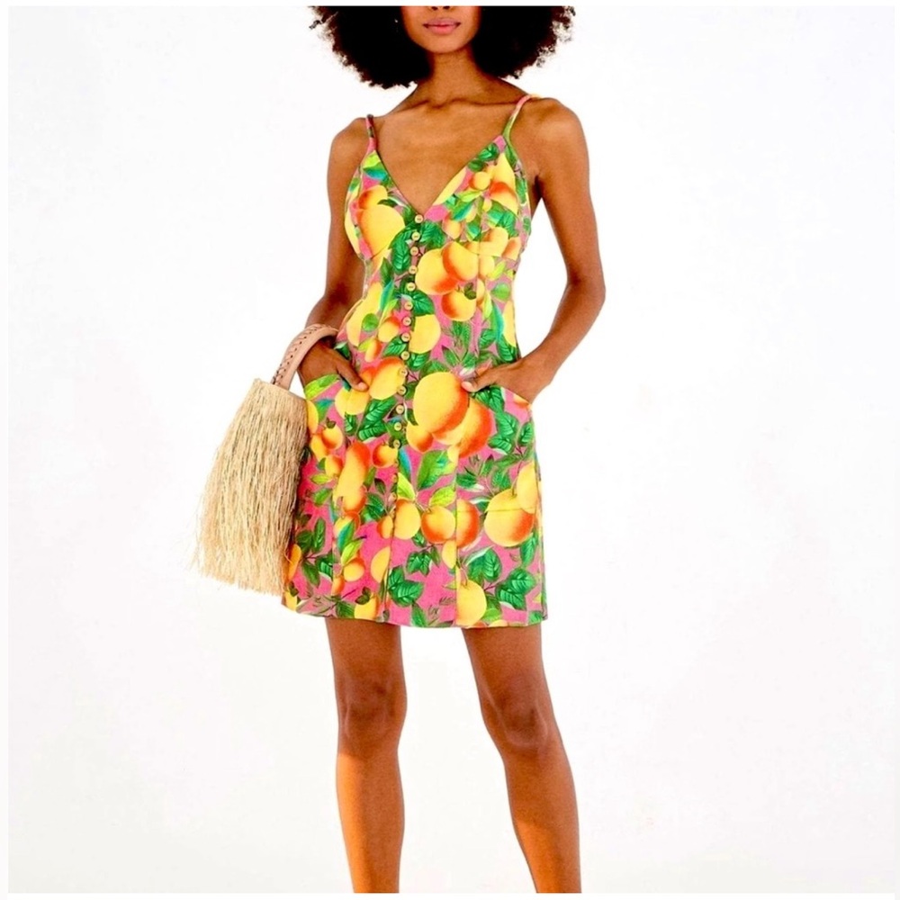 Farm Rio Orange Sunset Linen Mini Dress